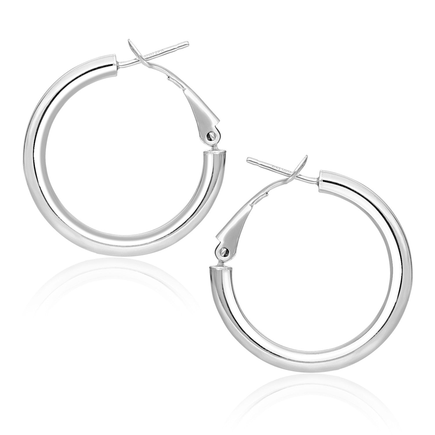 14k White Gold High Polish  Hoop Earrings (0.78 inch Diameter)-0