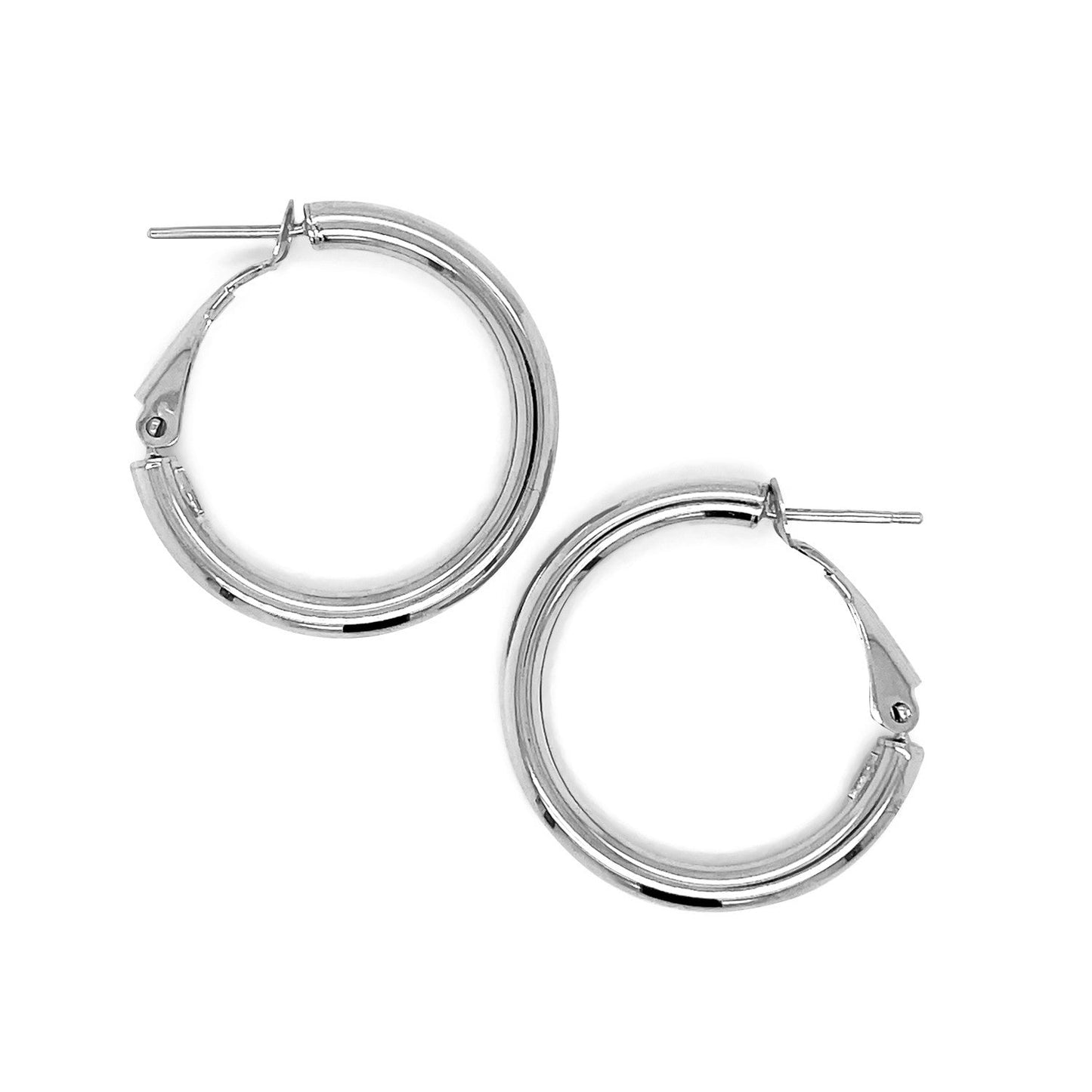 14k White Gold High Polish  Hoop Earrings (0.78 inch Diameter)-1