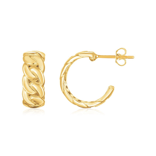 14k Yellow Gold Chunky Curb Chain Hoop Earrings-0
