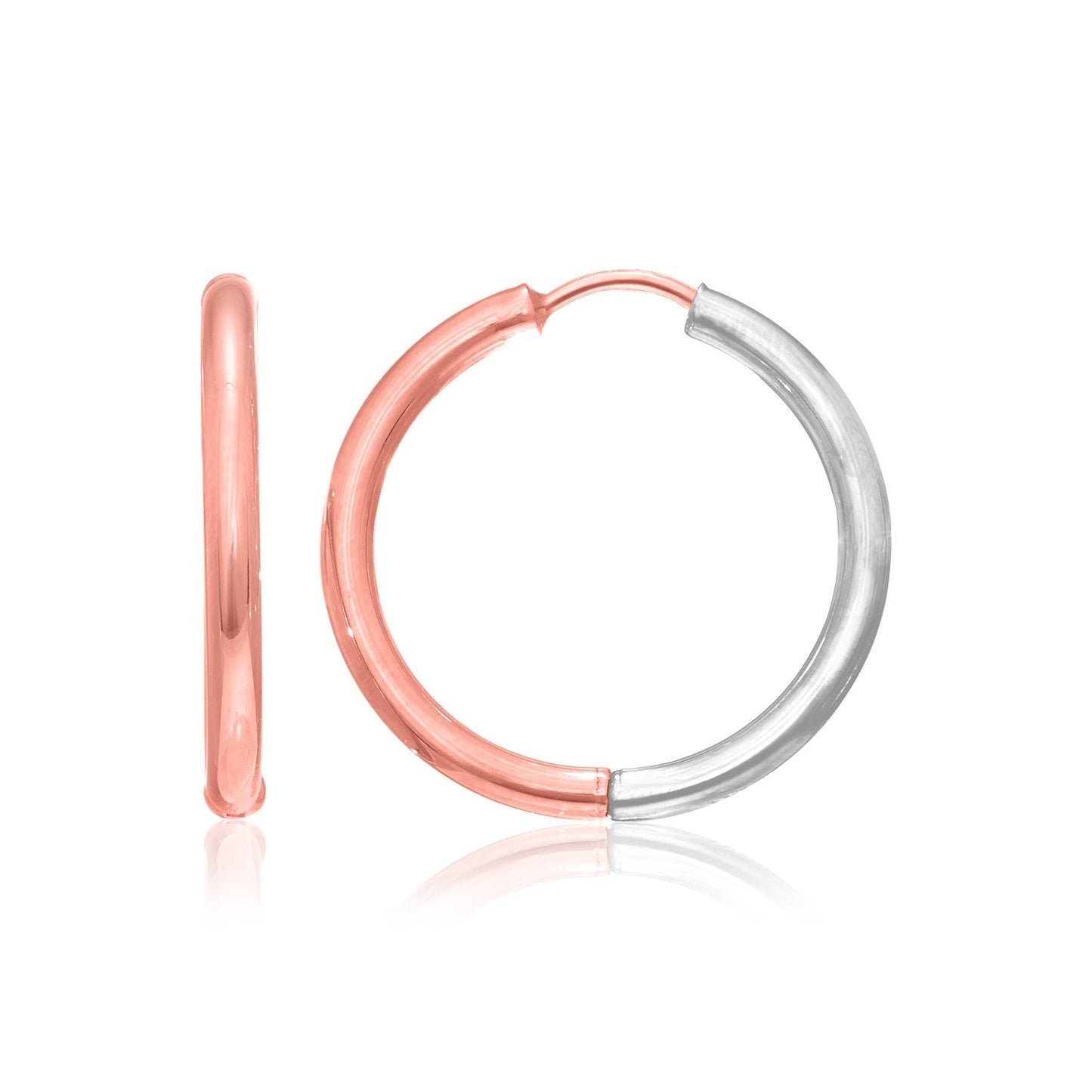 14k Rose & White Gold Hinged Hoop Earrings-0
