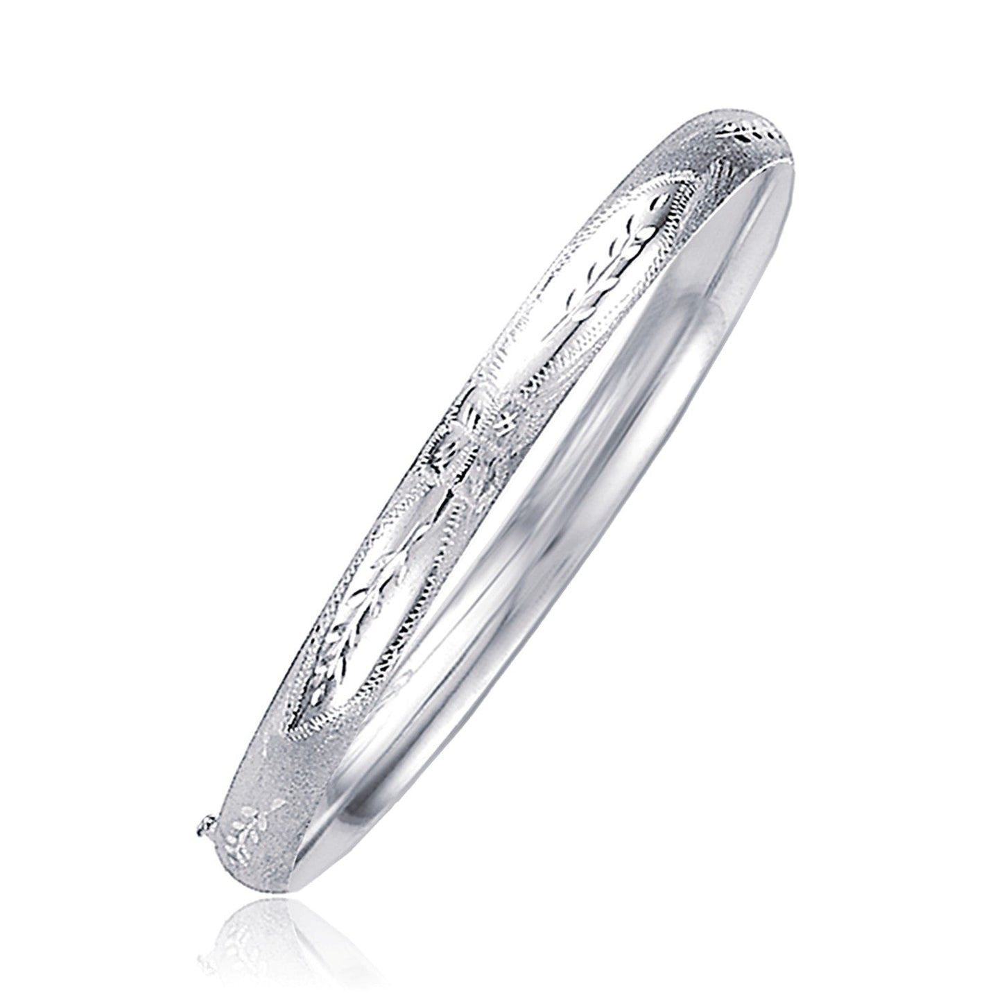 Classic Floral Carved Bangle in 14k White Gold (5.0mm)-0