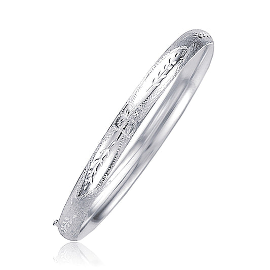 Classic Floral Carved Bangle in 14k White Gold (5.0mm)-0