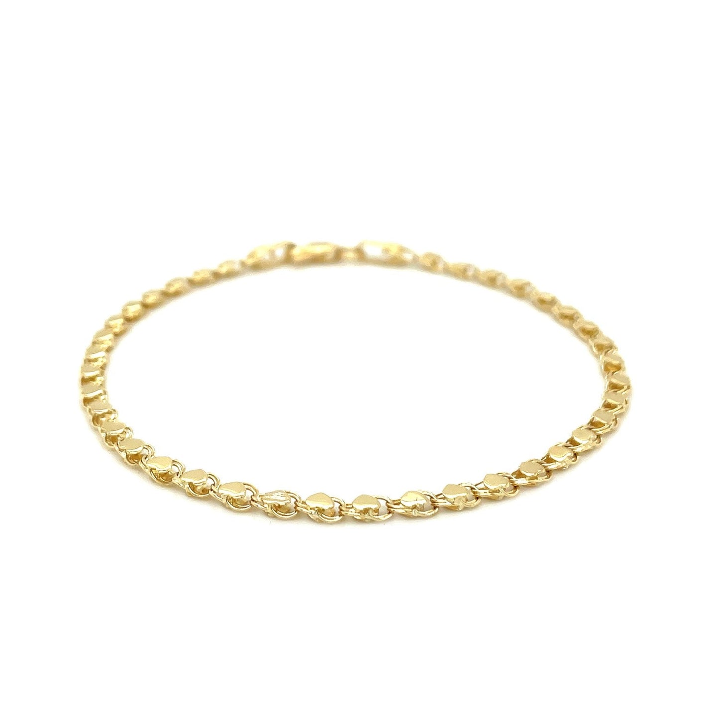 2.9mm 14k Yellow Gold Heart Bracelet-1