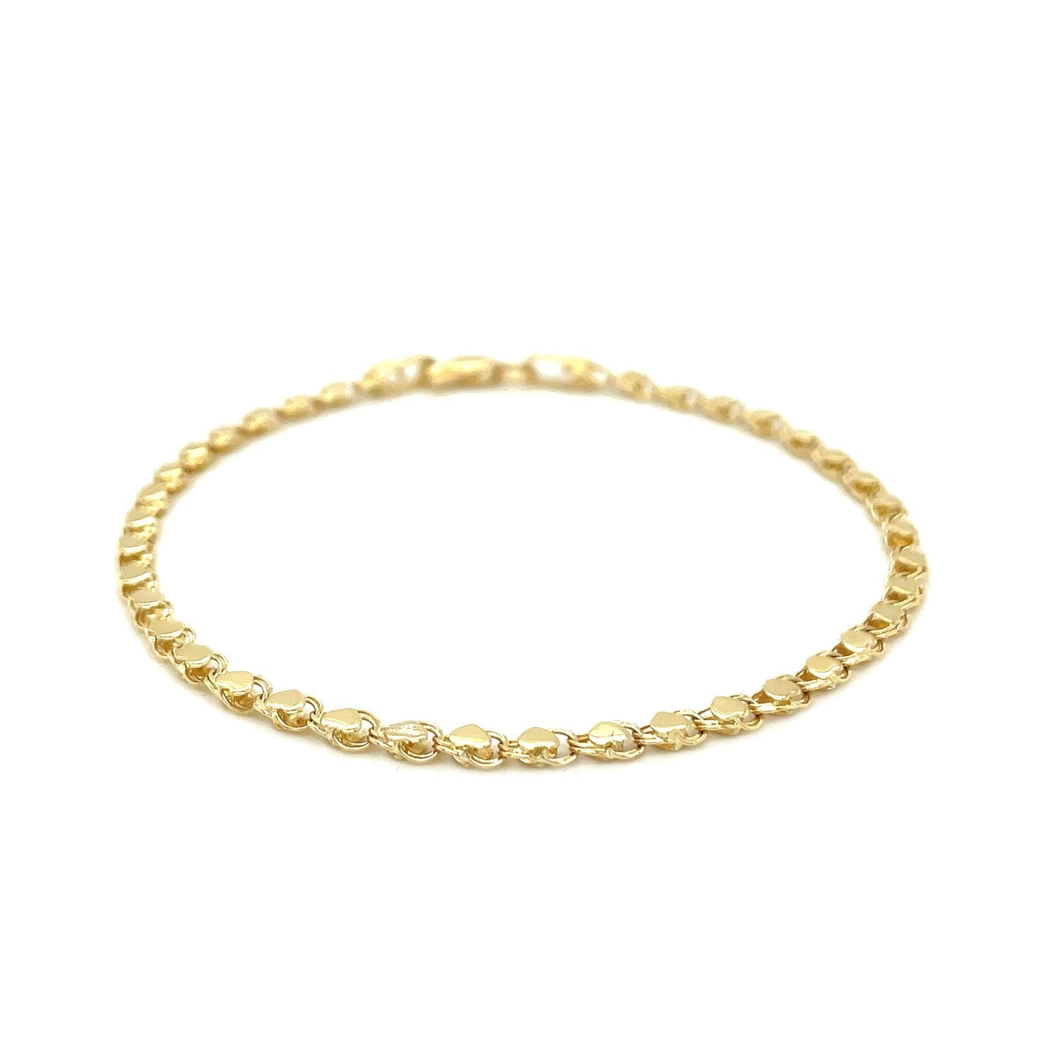 2.9mm 14k Yellow Gold Heart Bracelet-1