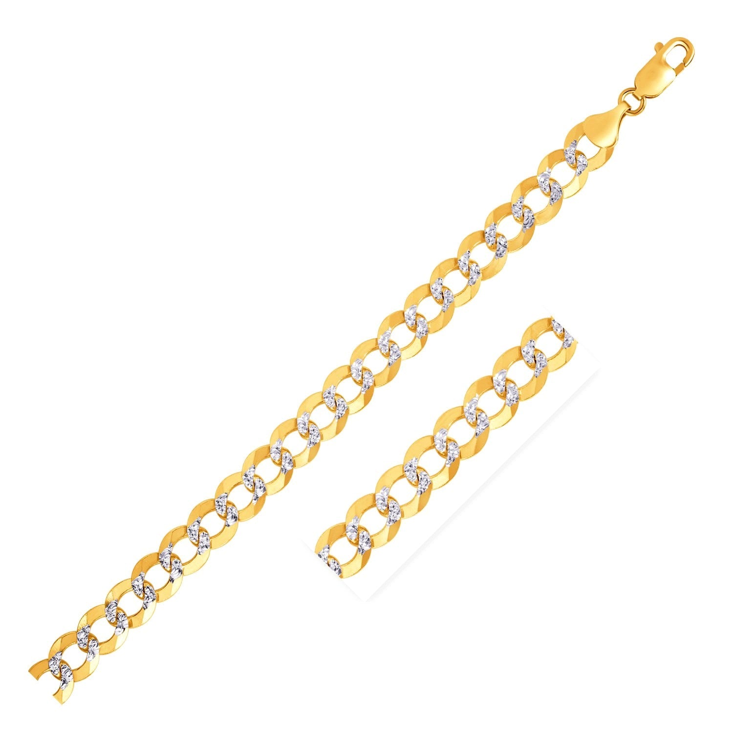 7.0mm 14k Two Tone Gold Pave Curb Bracelet-0