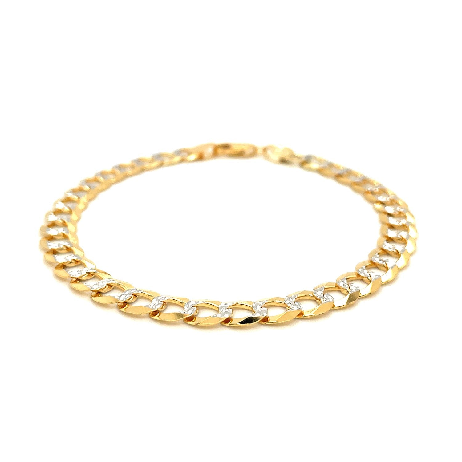 7.0mm 14k Two Tone Gold Pave Curb Bracelet-1