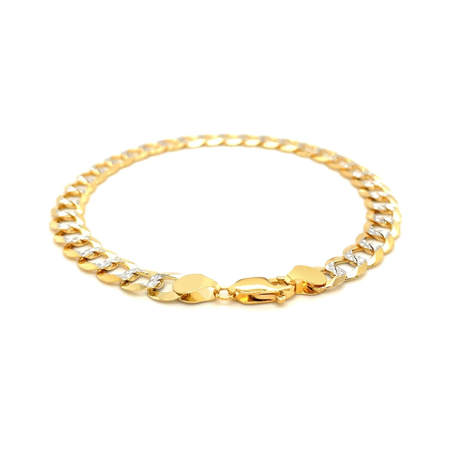 7.0mm 14k Two Tone Gold Pave Curb Bracelet-2