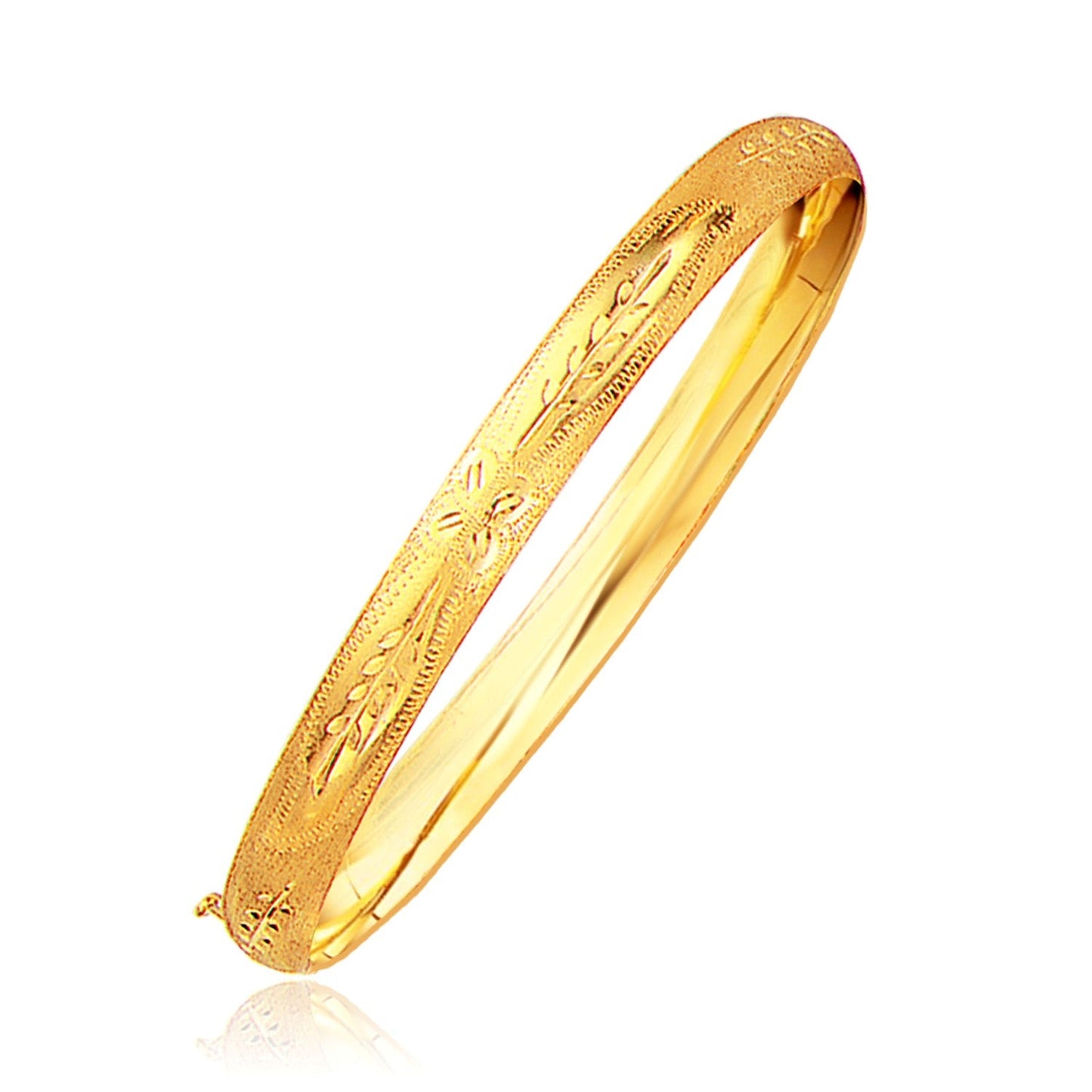 Classic Floral Carved Bangle in 14k Yellow Gold (6.0mm)-0
