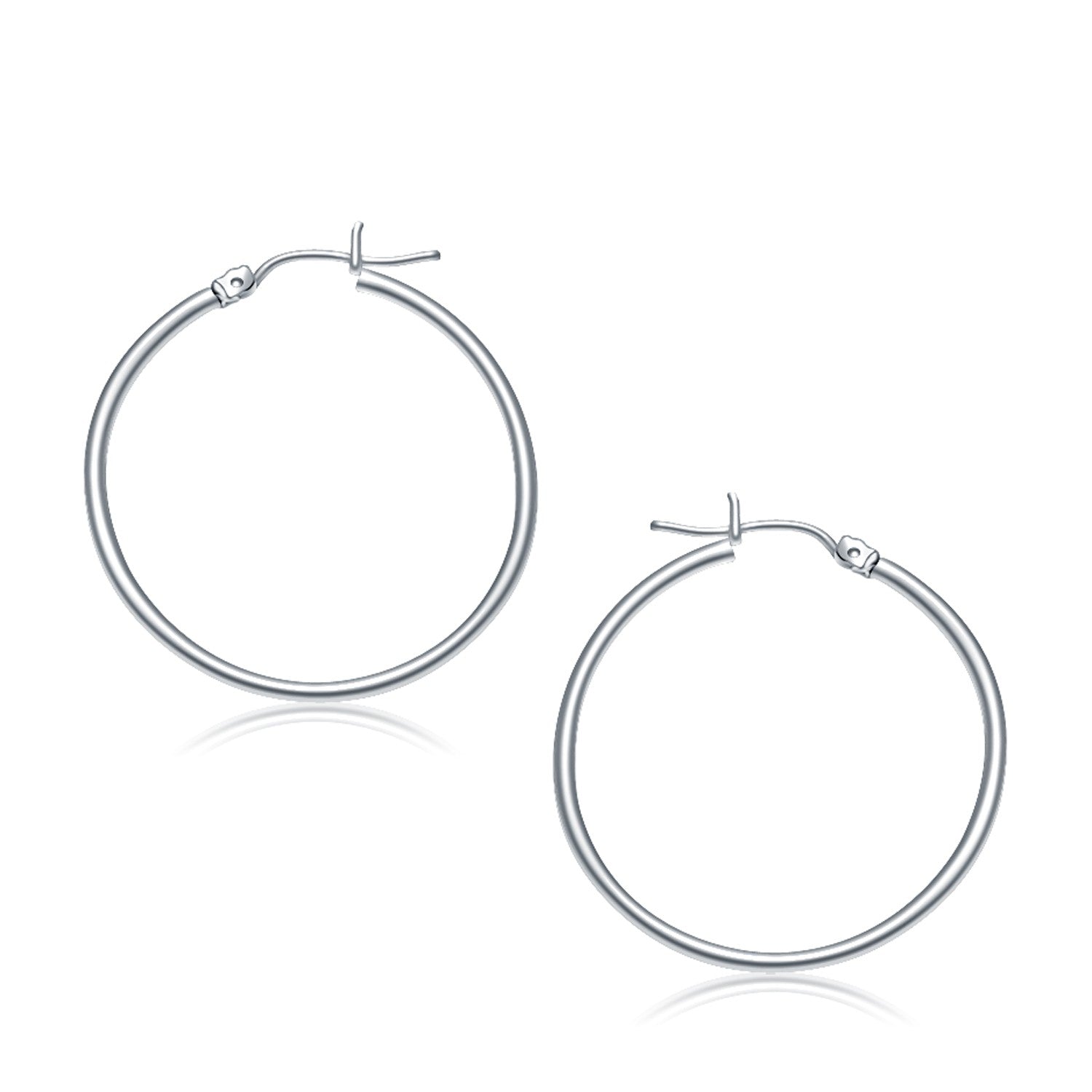 14k White Gold Polished Hoop Earrings (30 mm)-0