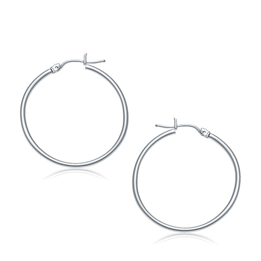 14k White Gold Polished Hoop Earrings (30 mm)-0