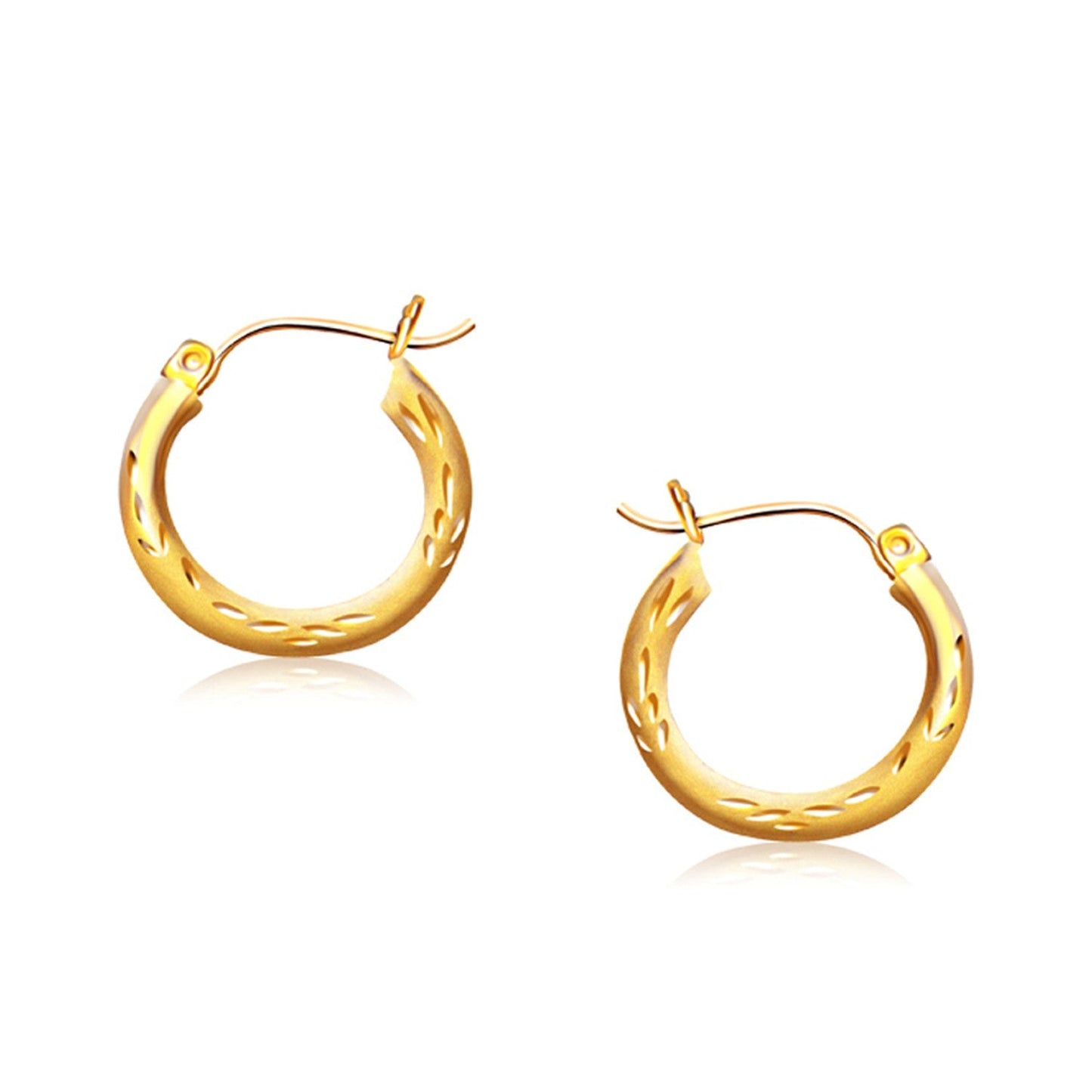 14k Yellow Gold Fancy Diamond Cut Hoop Earrings (5/8 inch Diameter)-0