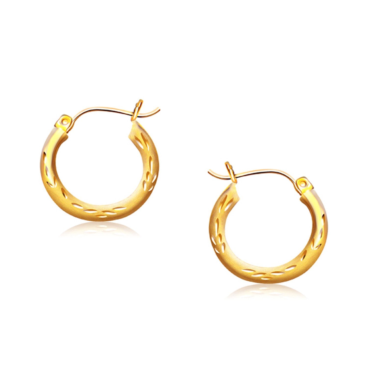 14k Yellow Gold Fancy Diamond Cut Hoop Earrings (5/8 inch Diameter)-0