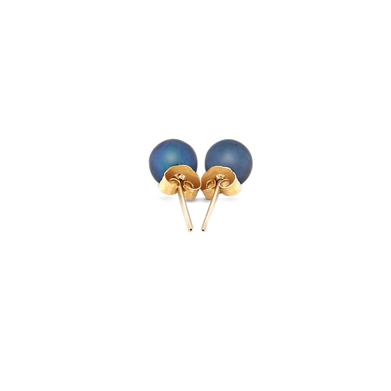 14k Yellow Gold Cultured Black Pearl Stud Earrings (6.0 mm)-2