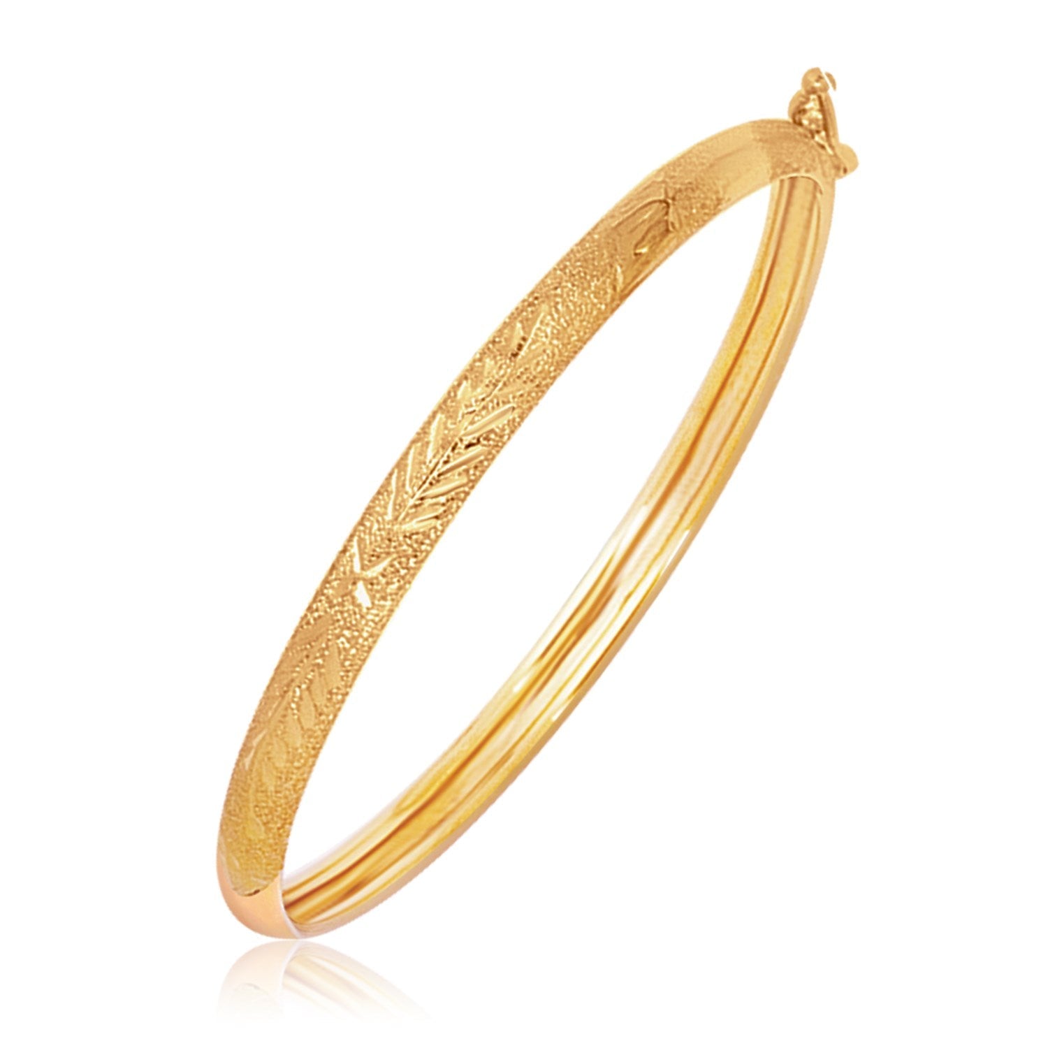 14k Yellow Gold Diamond Cut Motif Dome Style Children's Bangle-0