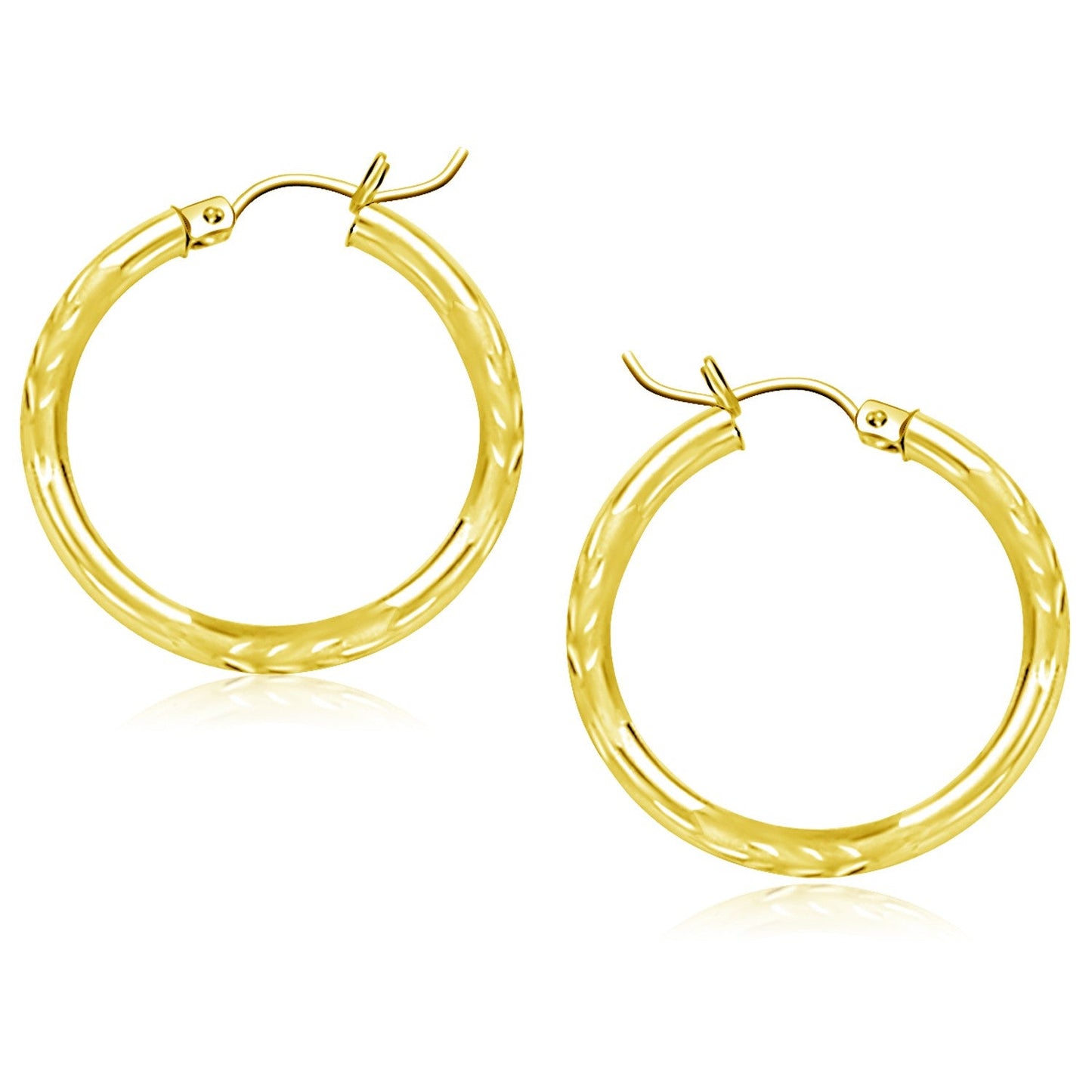 14k Yellow Gold Diamond Cut Hoop Earrings (25mm)-0