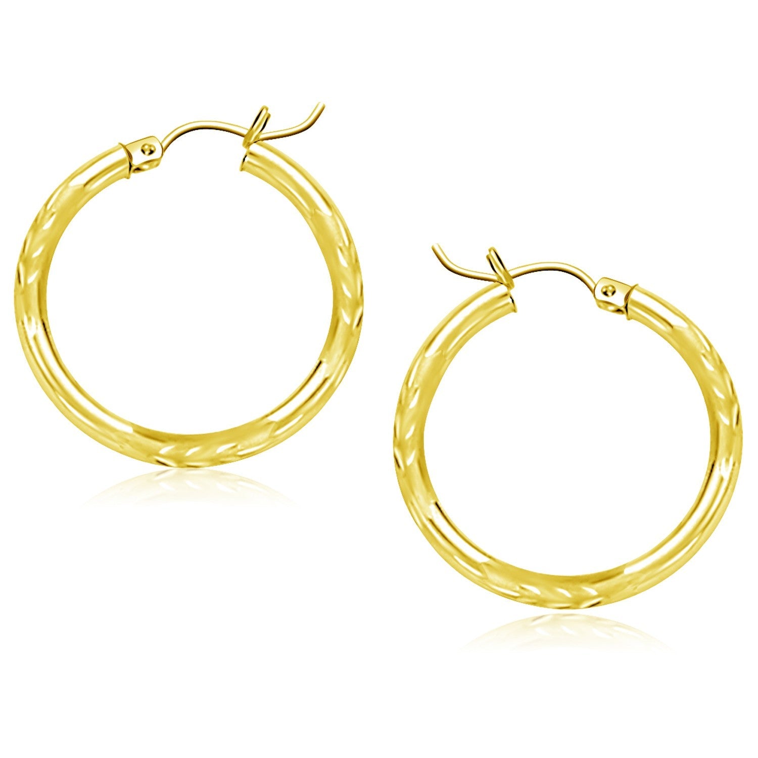 14k Yellow Gold Diamond Cut Hoop Earrings (25mm)-0