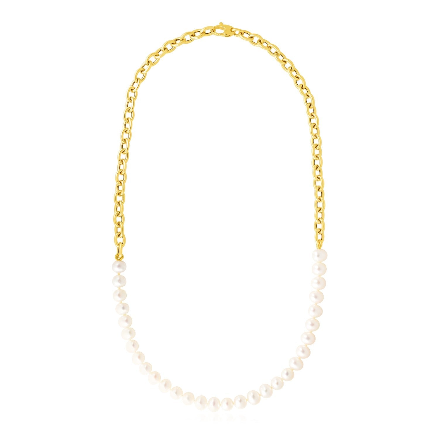 14k Yellow Gold Oval Chain Necklace with Pearls-0