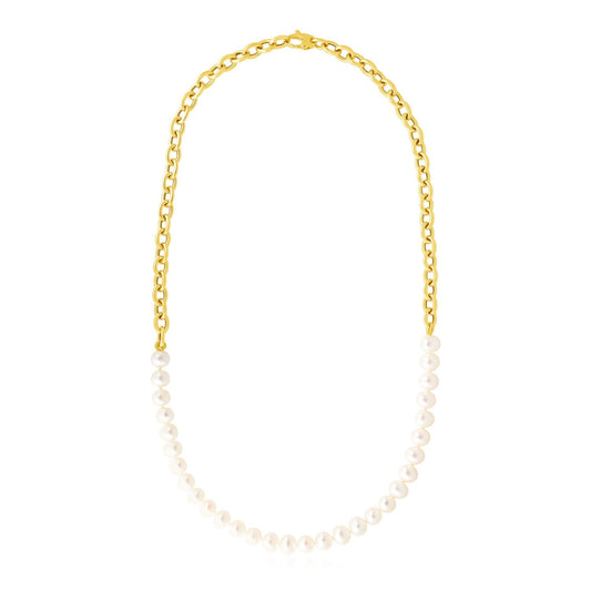 14k Yellow Gold Oval Chain Necklace with Pearls-0