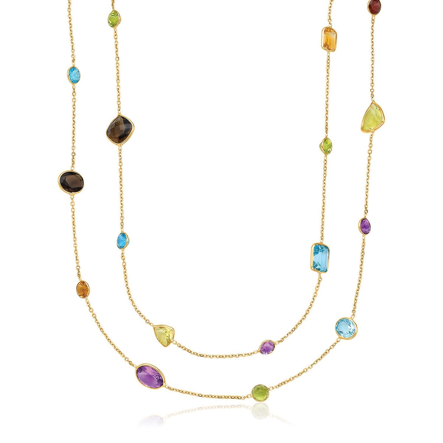 14k Yellow Gold Double Layer Multi Gem Necklace-0