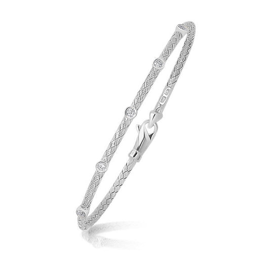 14k White Gold Diamond Accent Station Basket Weave Bracelet-0