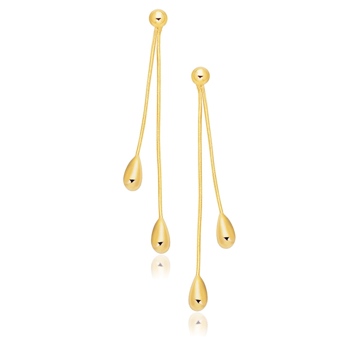 14k Yellow Gold Double Drop Long Earrings-0