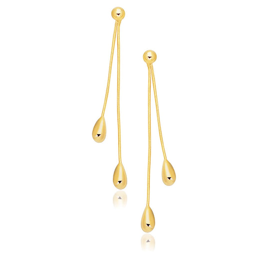 14k Yellow Gold Double Drop Long Earrings-0