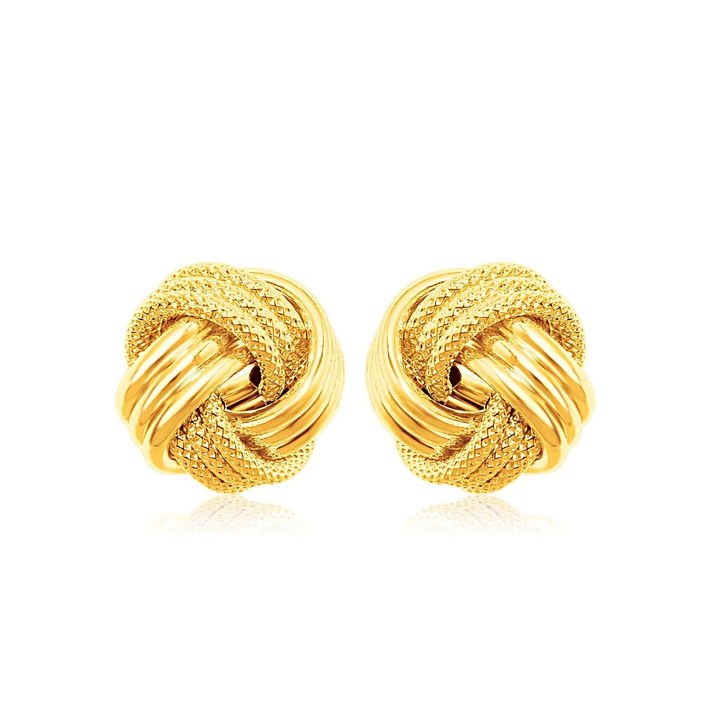 14k Yellow Gold Love Knot with Ridge Texture Earrings-0
