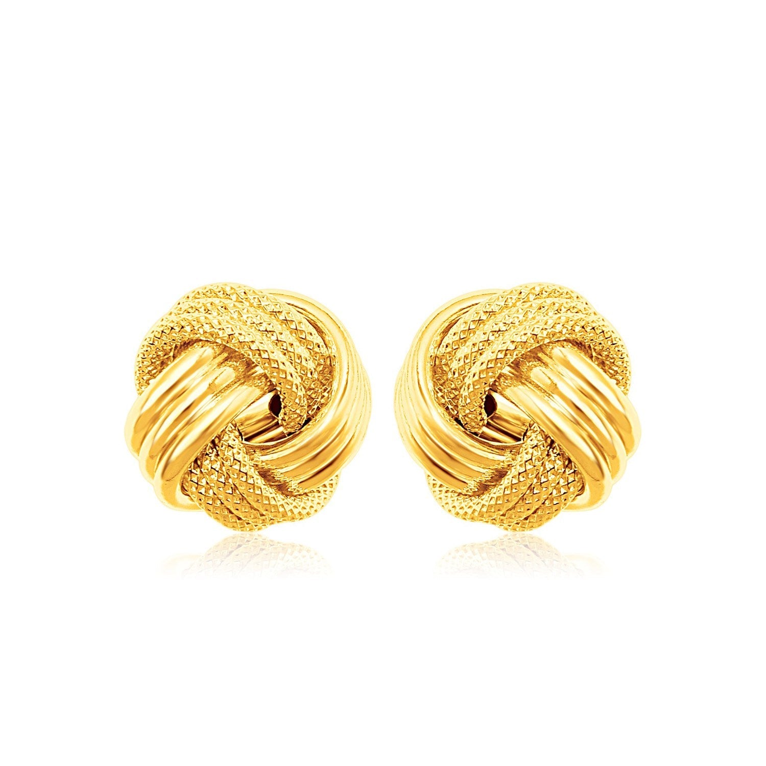14k Yellow Gold Love Knot with Ridge Texture Earrings-0