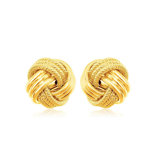 14k Yellow Gold Love Knot with Ridge Texture Earrings-0