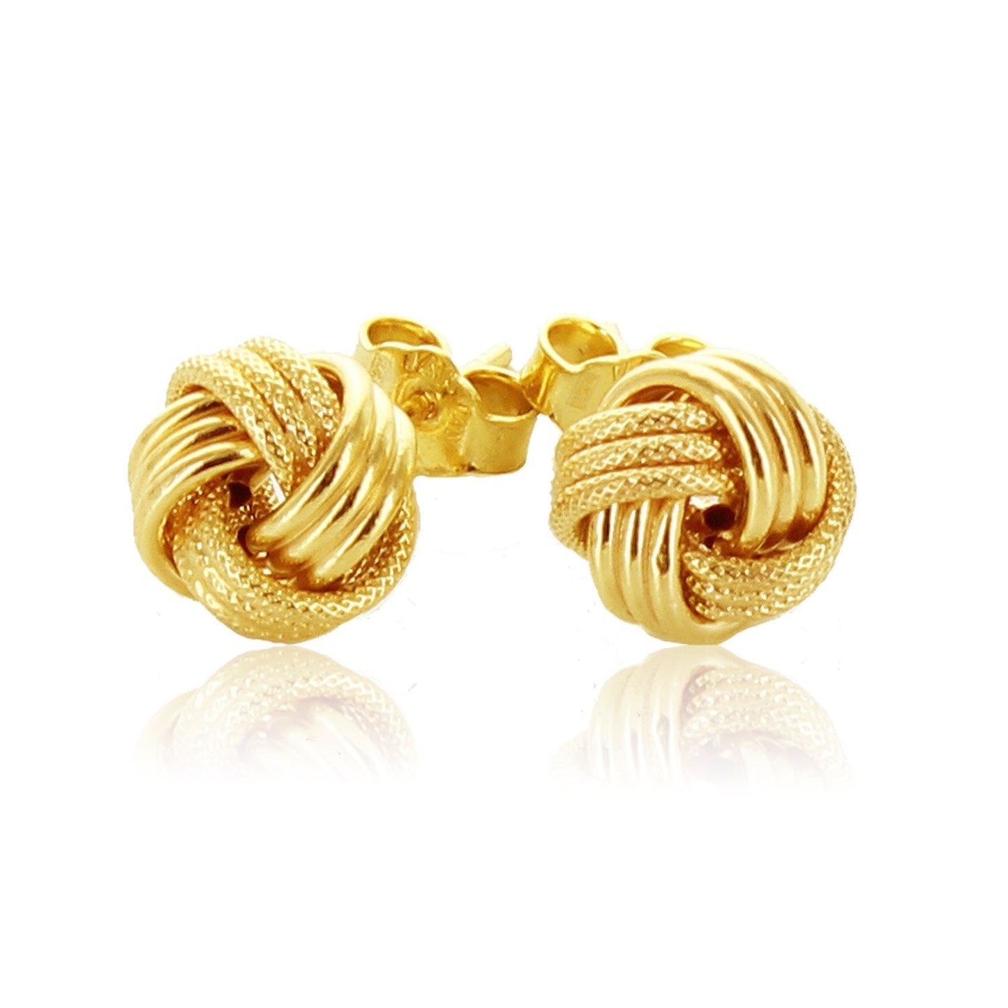 14k Yellow Gold Love Knot with Ridge Texture Earrings-1