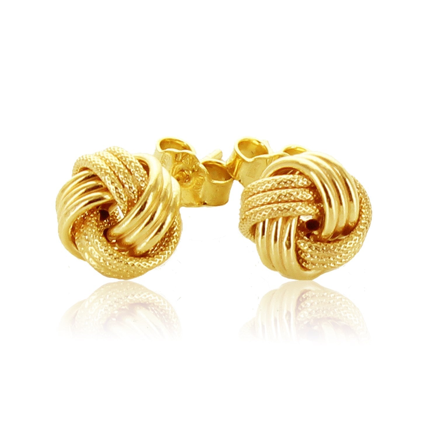 14k Yellow Gold Love Knot with Ridge Texture Earrings-1