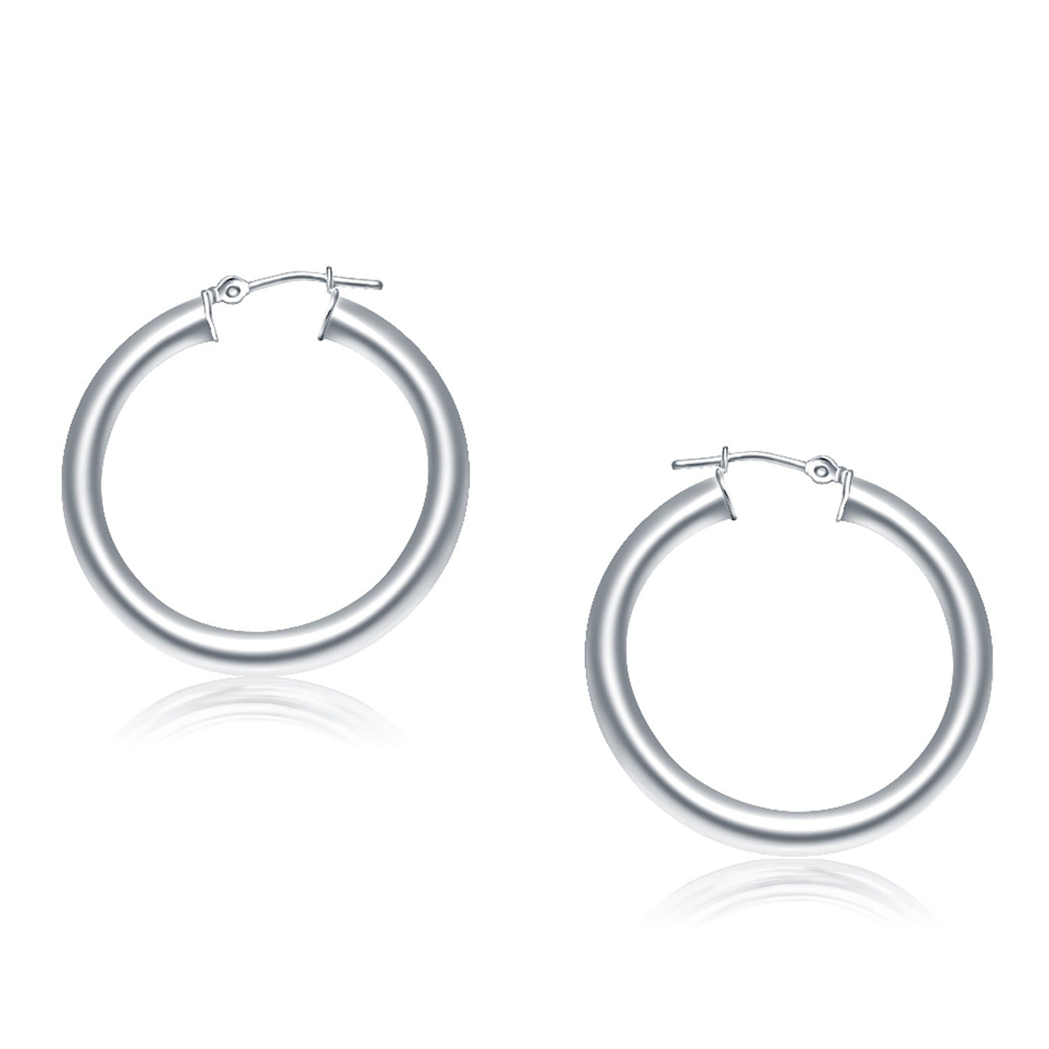 14k White Gold Polished Hoop Earrings (30 mm)-0