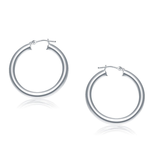 14k White Gold Polished Hoop Earrings (30 mm)-0
