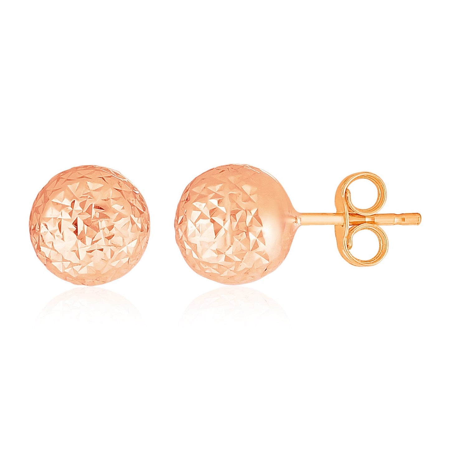 14k Rose Gold Ball Earrings with Crystal Cut Texture-0