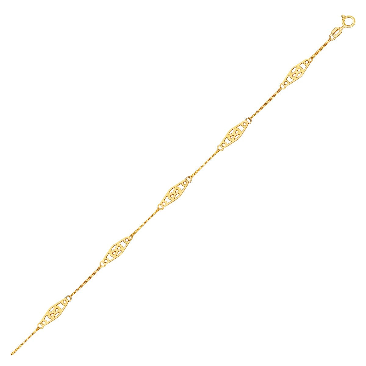 14k Yellow Gold Anklet with Fancy Diamond Shape Filigree Stations-0