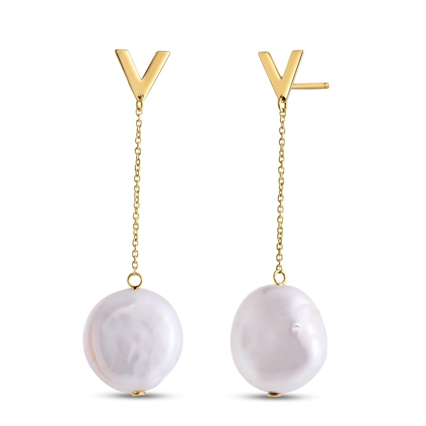 14k Yellow Gold Tesoro Pearl Drop Earrings-0