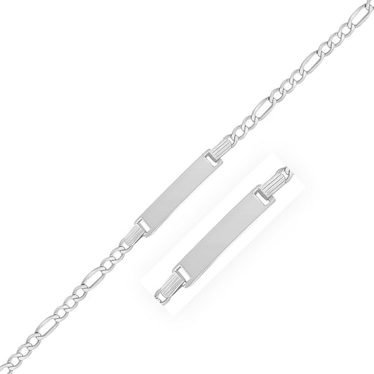 14k White Gold Figaro Chain Fancy Children's ID Bracelet-0