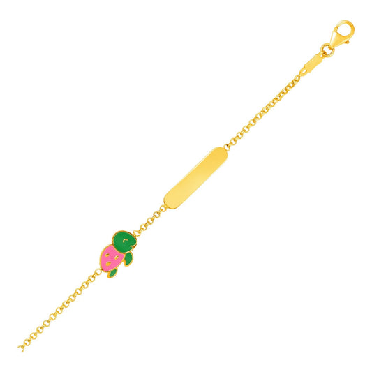 14k Yellow Gold Childrens Bracelet with Bar and Enameled Turtle-0
