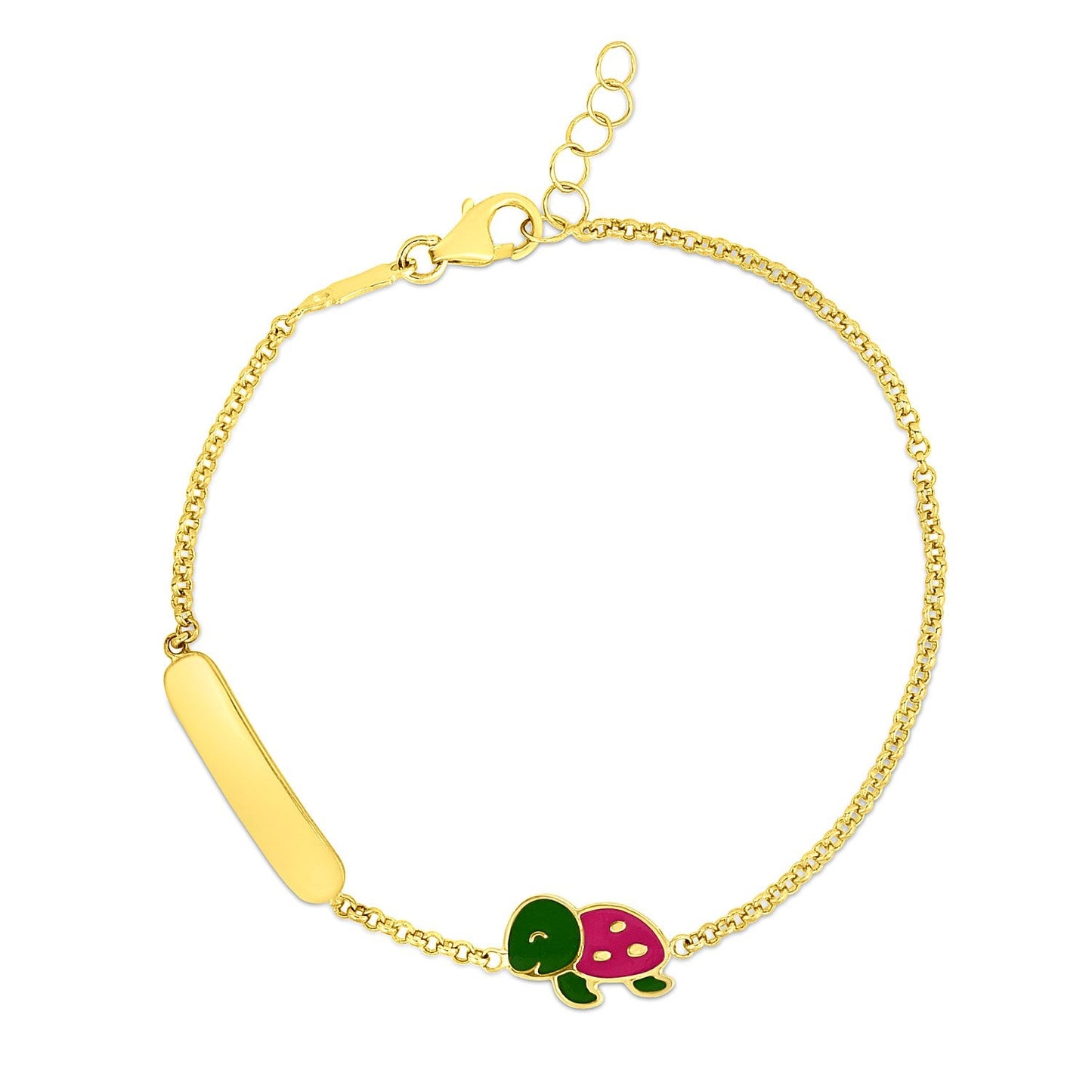14k Yellow Gold Childrens Bracelet with Bar and Enameled Turtle-1