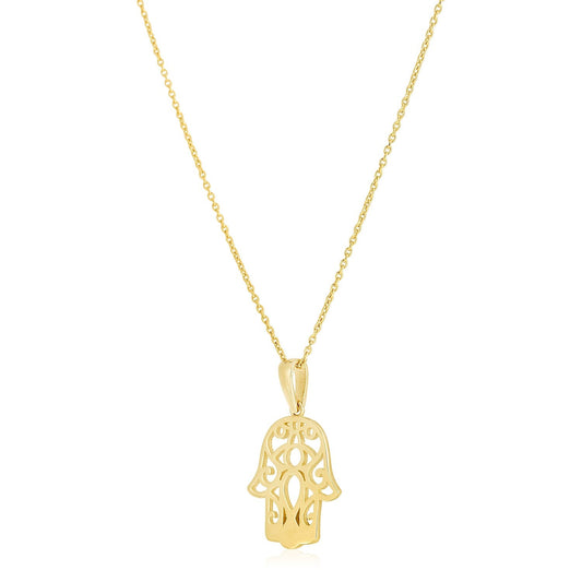 14k Yellow Gold High Polish Hamsa Amulet Necklace-0