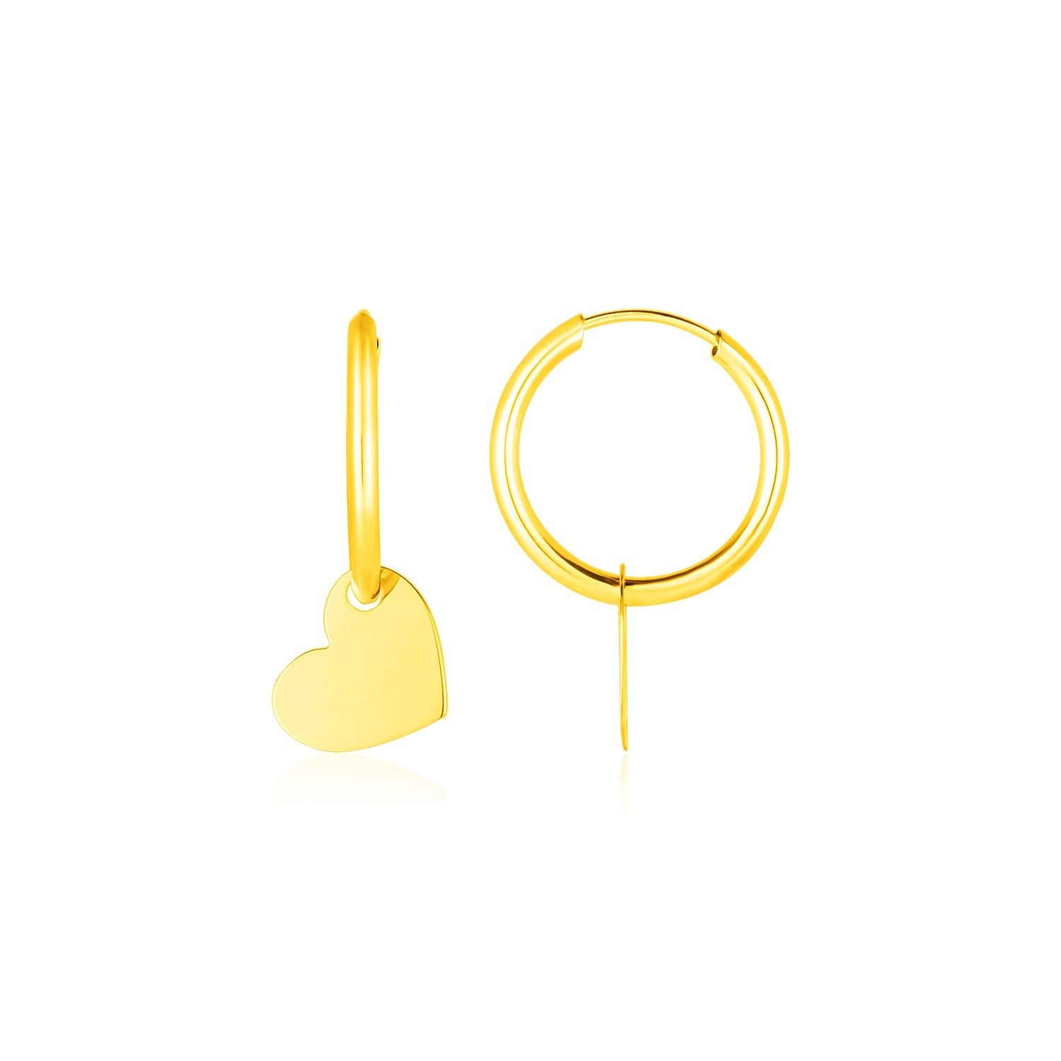 14K Yellow Gold Hoop Polished Earrings with Hearts-0