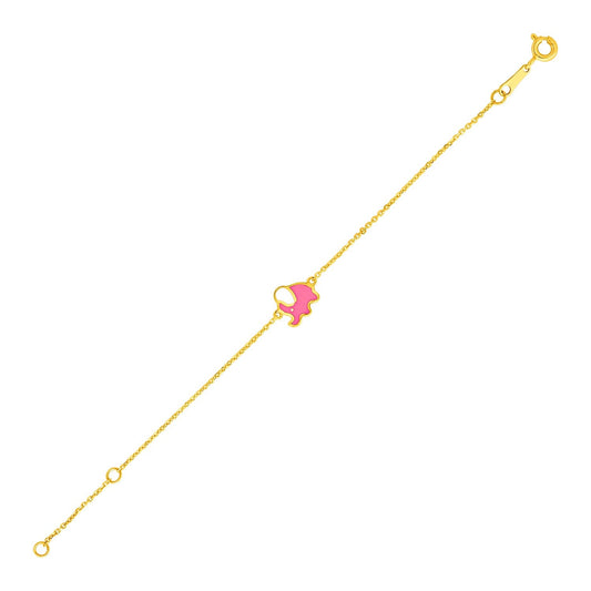 14k Yellow Gold 5 1/2 inch Childrens Bracelet with Enameled Elephant-0