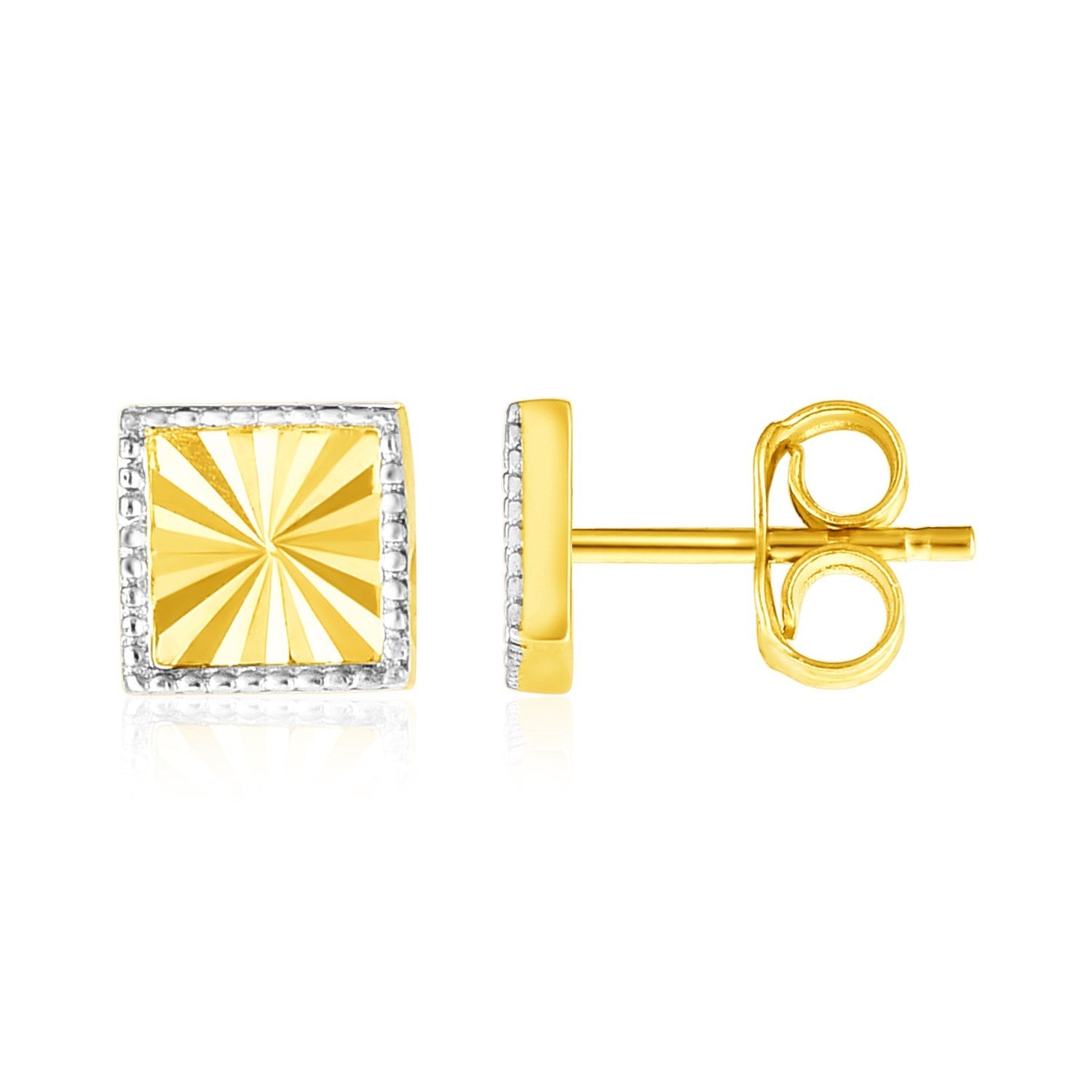 14k Two Tone Gold Textured Square Post Earrings-0