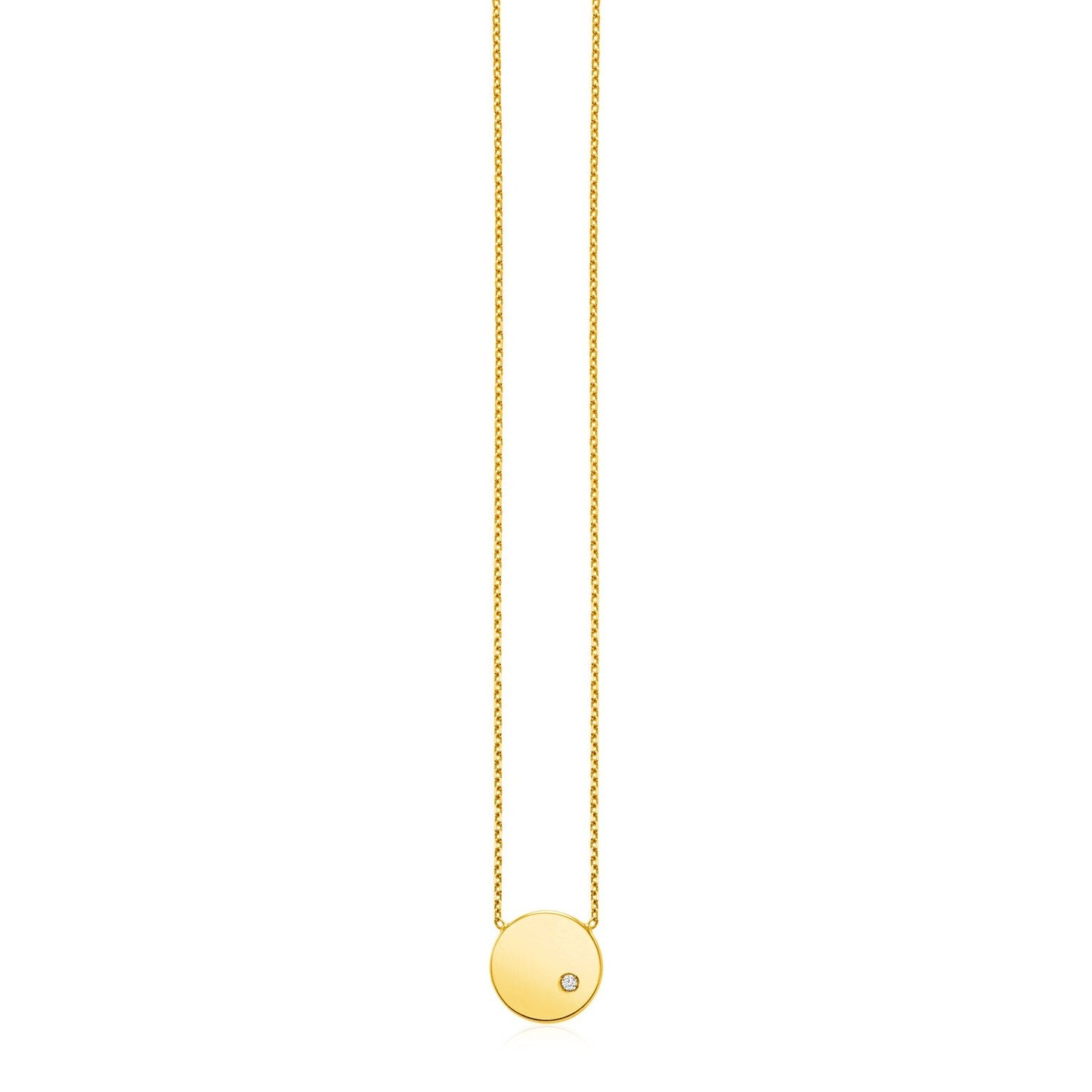 14k Yellow Gold Necklace with Polished Round Pendant with Diamond-0