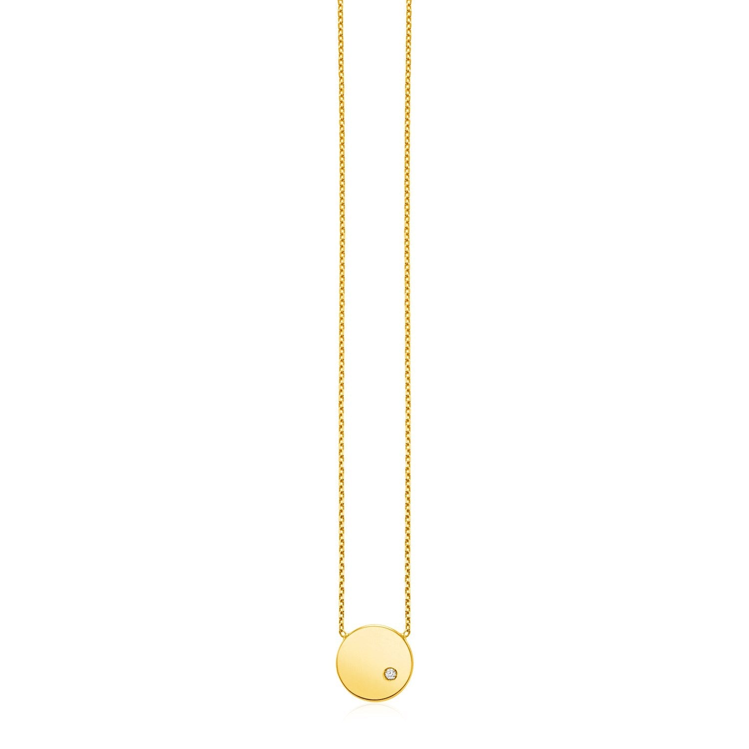 14k Yellow Gold Necklace with Polished Round Pendant with Diamond-0