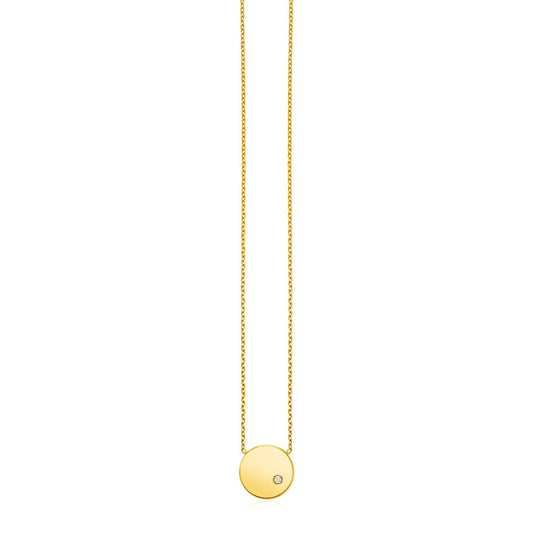 14k Yellow Gold Necklace with Polished Round Pendant with Diamond-0