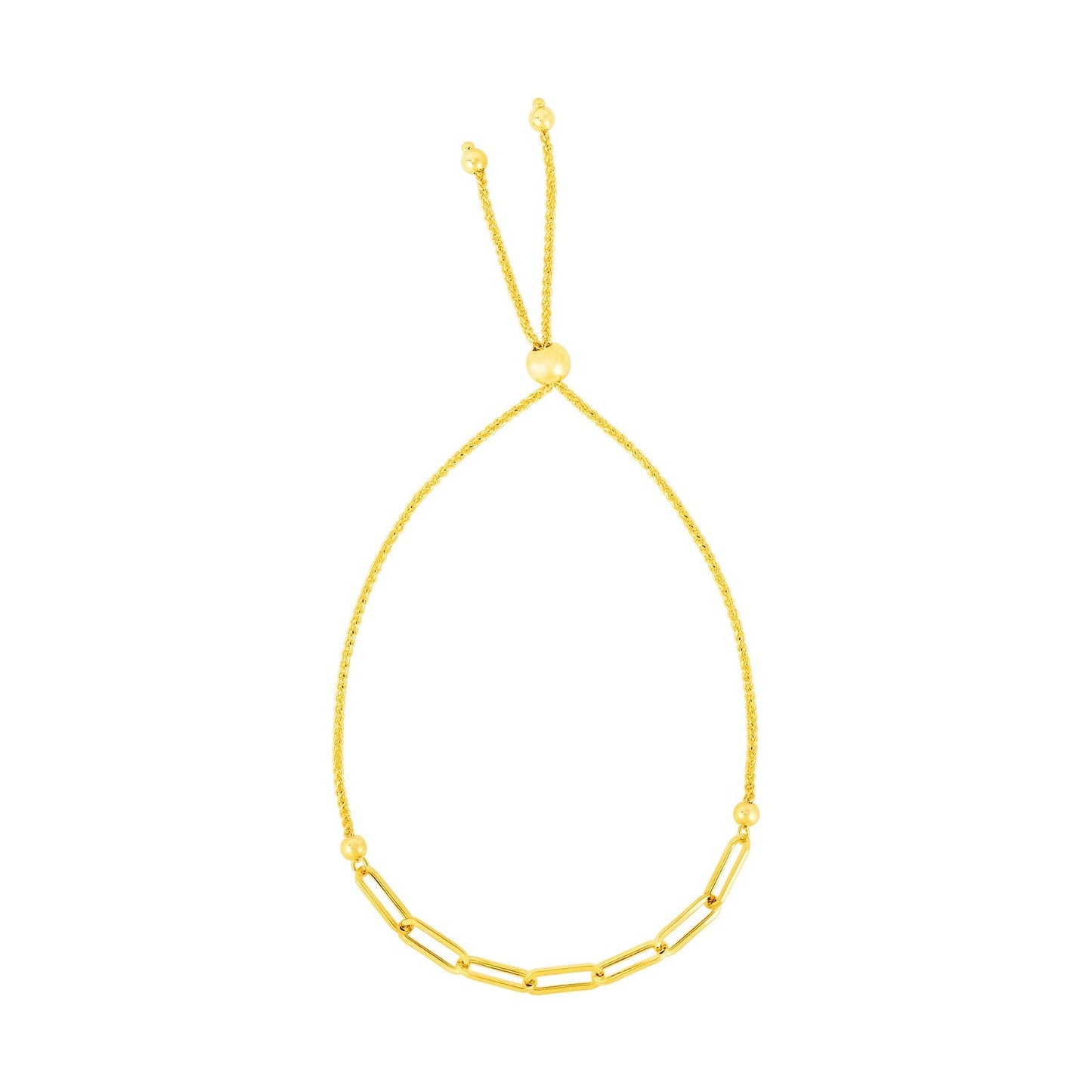 14K Yellow Gold Adjustable Bracelet with Paperclip Chain-0