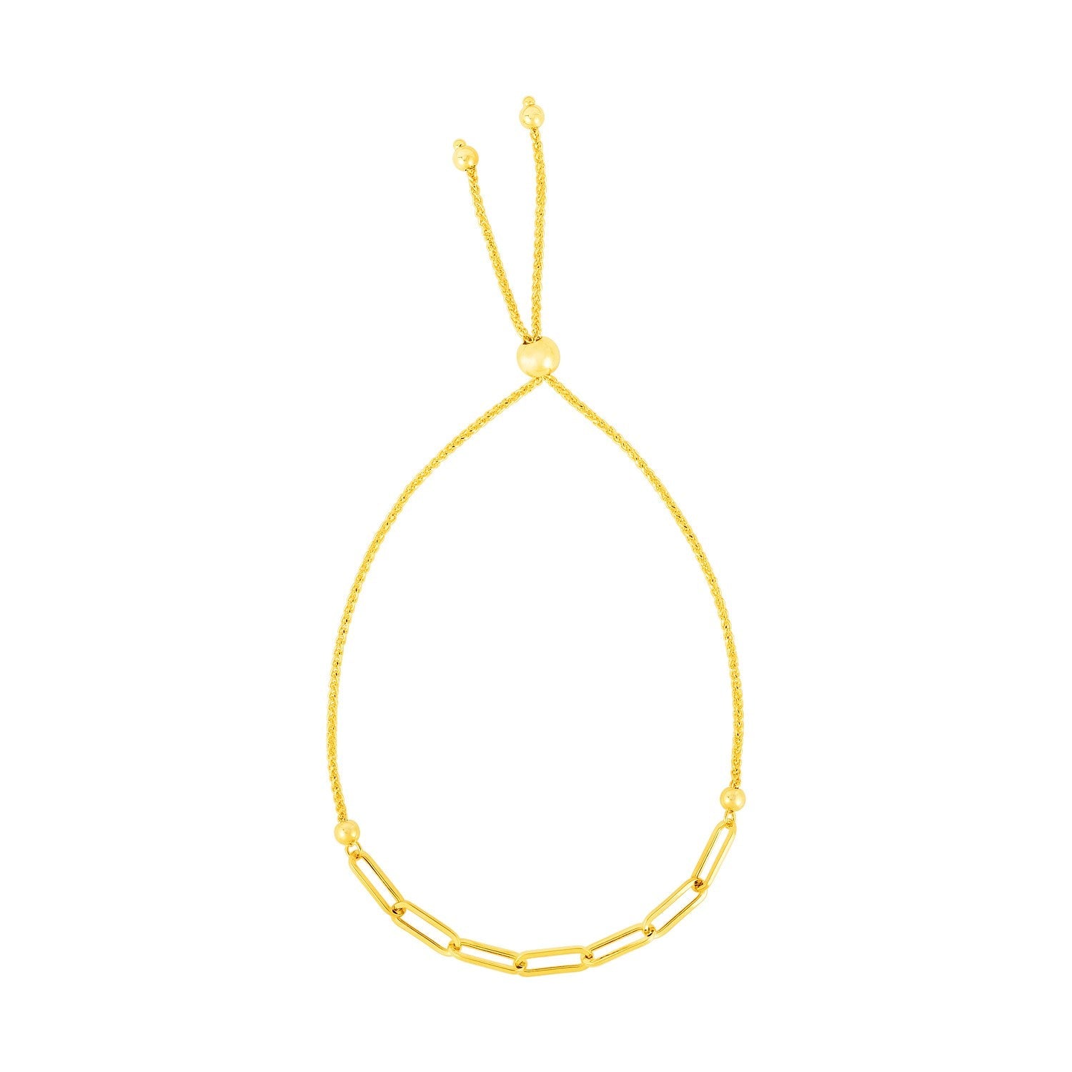 14K Yellow Gold Adjustable Bracelet with Paperclip Chain-0