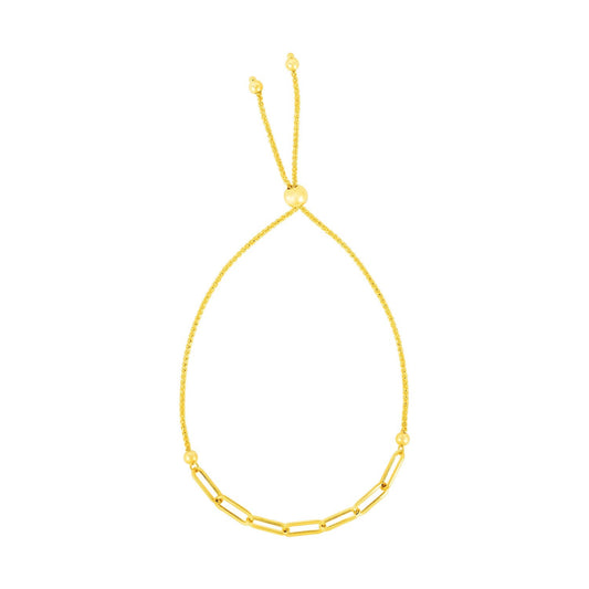 14K Yellow Gold Adjustable Bracelet with Paperclip Chain-0