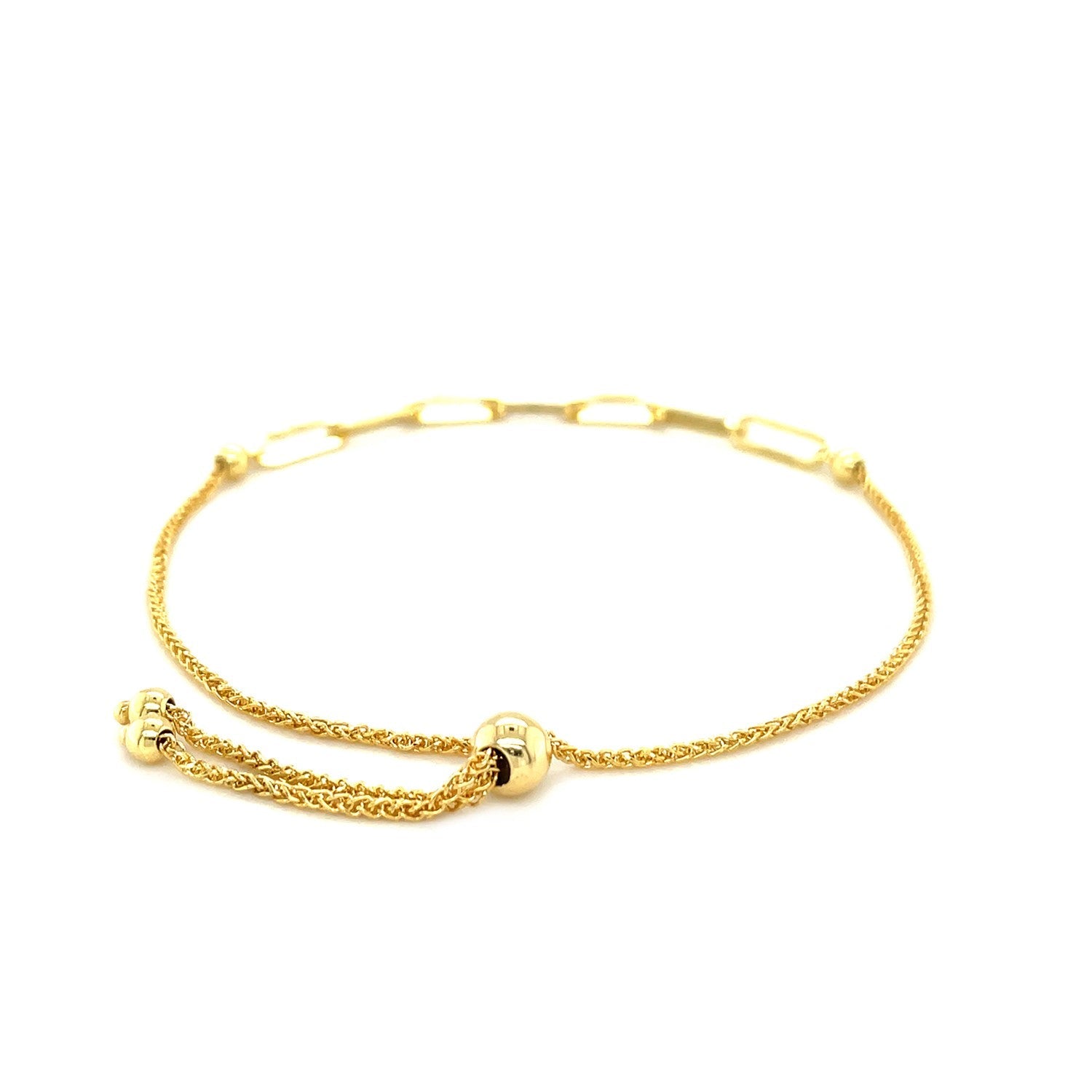 14K Yellow Gold Adjustable Bracelet with Paperclip Chain-2